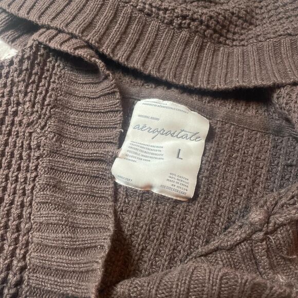 aeropostale y2k brown fairy grunge hooded button up knit cardigan size large - Picture 2 of 6